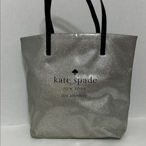 kate spade Silver Glitter Tote with Black Handles
